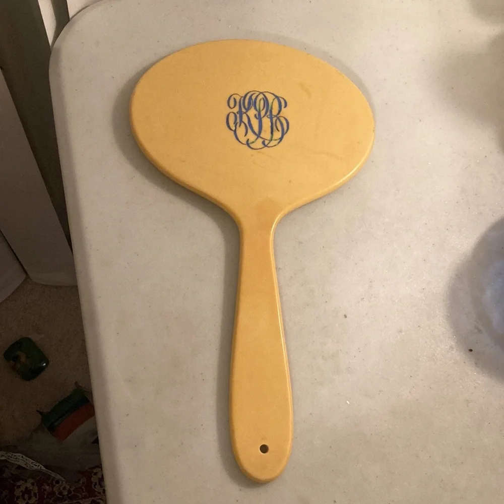 Antique Ivory Pyralin Bakelite Hand Held Mirror